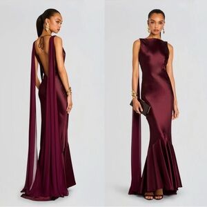 Retrofete Julia Gown in Port Maroon Satin